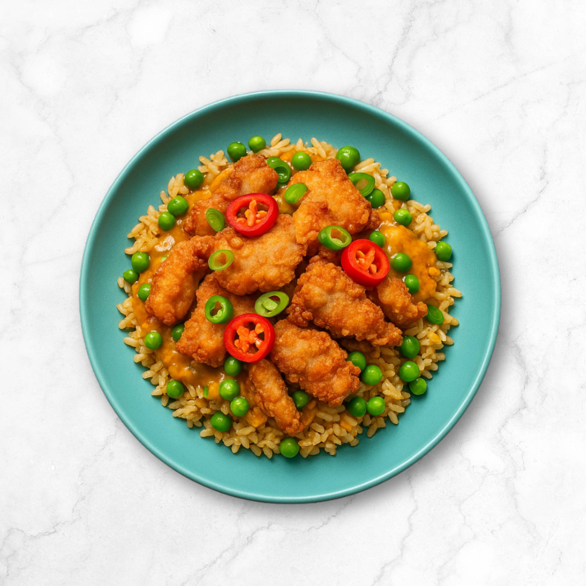 SALT AND CHILLI CHICKEN CURRY WITH EGG FRIED RICE